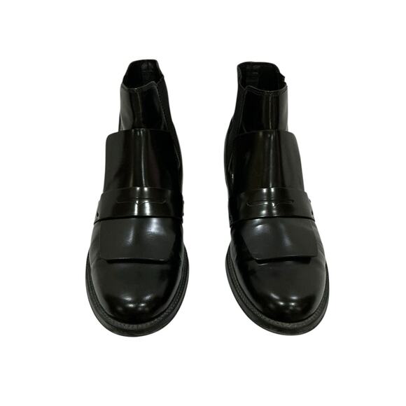 Tod’s Penny Loafer Ankle Boots Glossy Leather Black Chelsea Size 38 US 8 - Picture 7 of 11